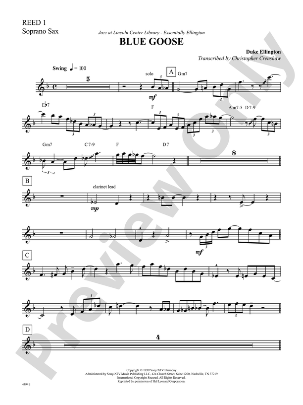Blue Goose Bflat Soprano Saxophone Bflat Soprano Saxophone Part Digital Sheet Music Download
