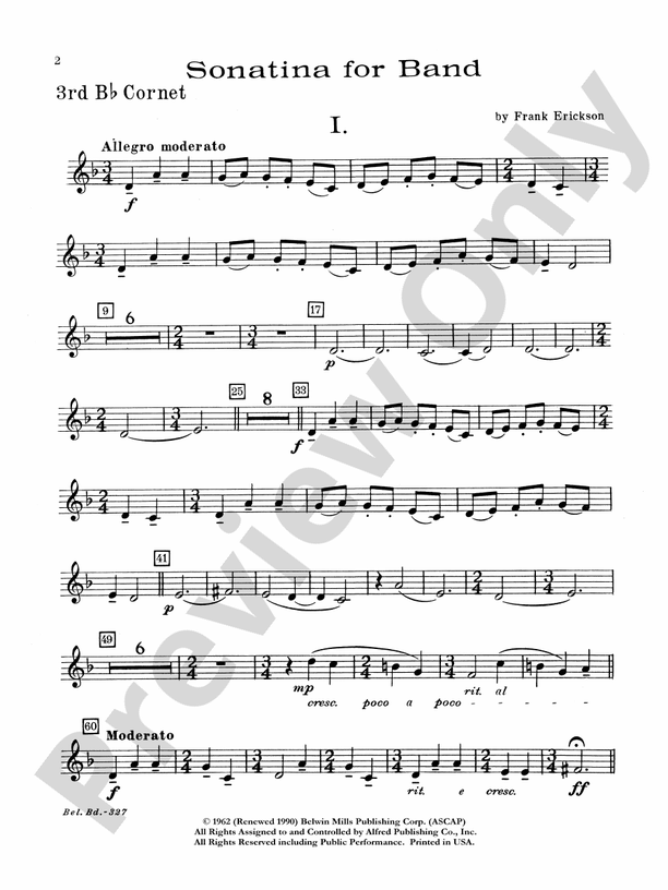 Sonatina for Band: 3rd B-flat Cornet: 3rd B-flat Cornet Part - Digital ...