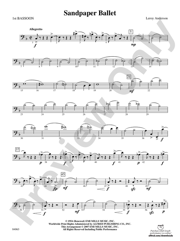 Sandpaper Ballet Bassoon Bassoon Part Digital Sheet Music Download