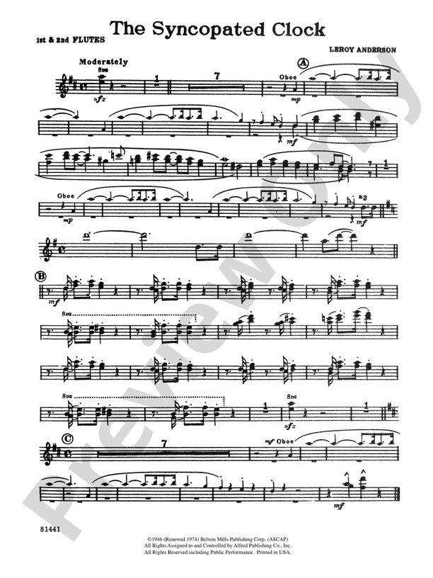 The Syncopated Clock Flute Flute Part Digital Sheet Music Download