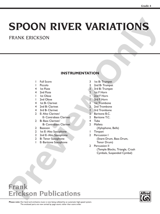 Spoon River Variations Score Concert Band Score Digital Sheet Music