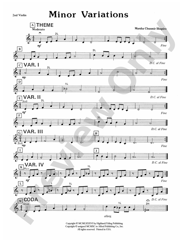 Minor Variations 2nd Violin 2nd Violin Part Digital Sheet Music Download