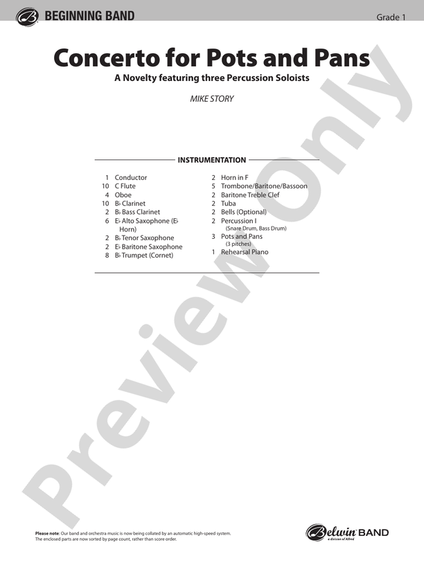 Concerto for Pots and Pans Concert Band Conductor Score & Parts Mike