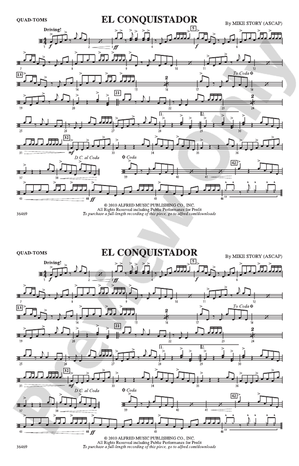 El Conquistador: Quad-Toms: Quad-Toms Part - Digital Sheet Music Download