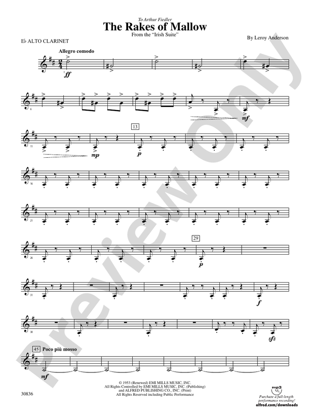 The Rakes of Mallow (from the Irish Suite) Eflat Alto E