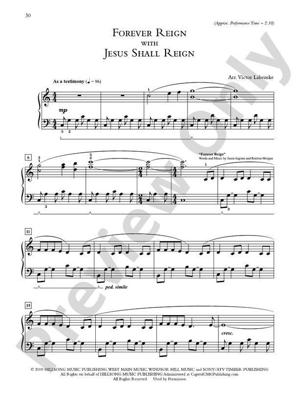 Forever Reign with Jesus Shall Reign - Piano Solo