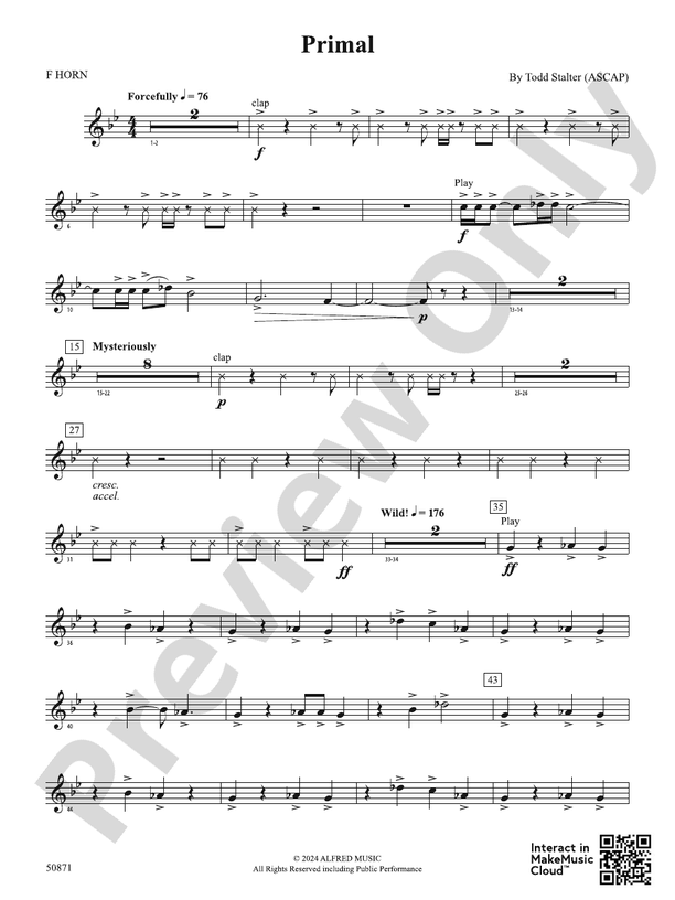 Primal: 1st F Horn: 1st F Horn Part - Digital Sheet Music Download