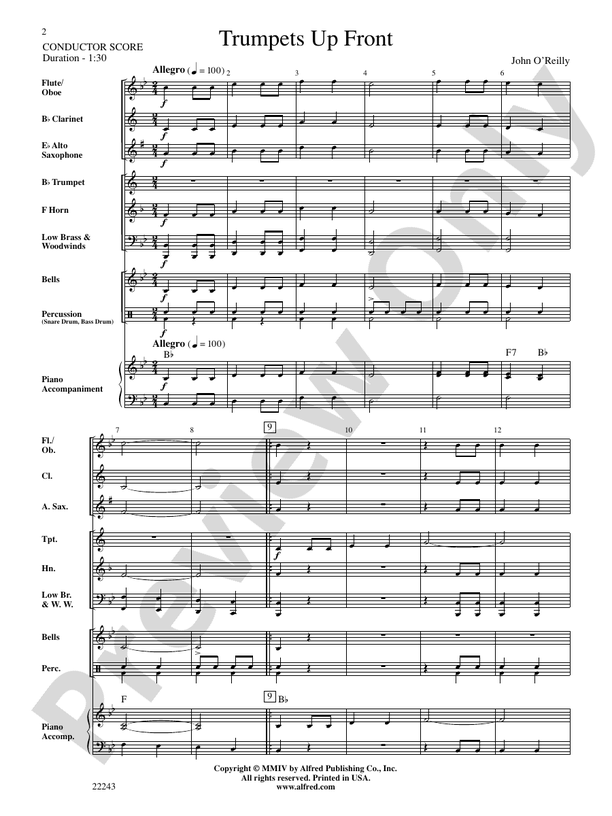 Trumpets Up Front Concert Band Conductor Score & Parts John O'Reilly