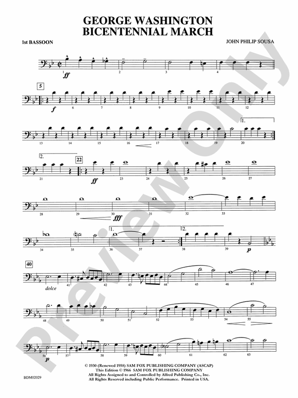 George Washington Bicentennial March Bassoon Bassoon Part Digital