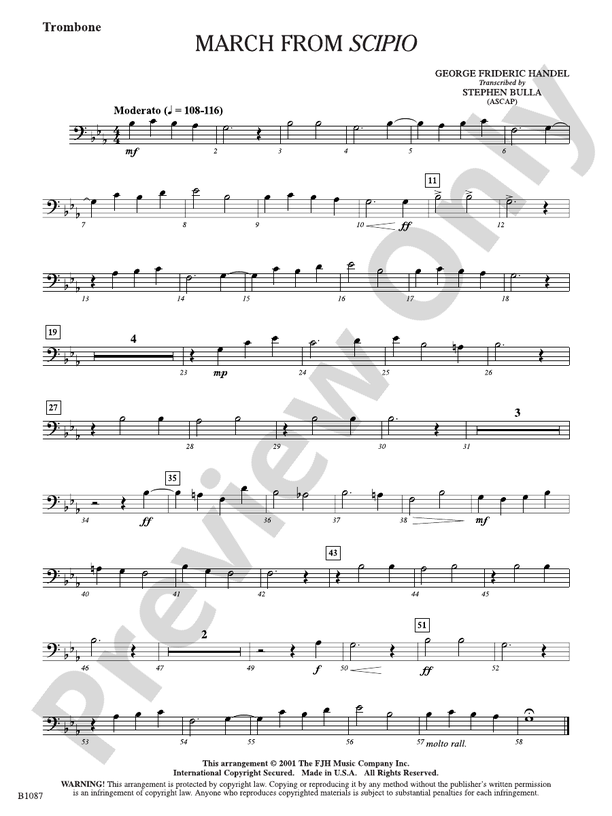March From Scipio Trombone Trombone Part George Frideric Handel