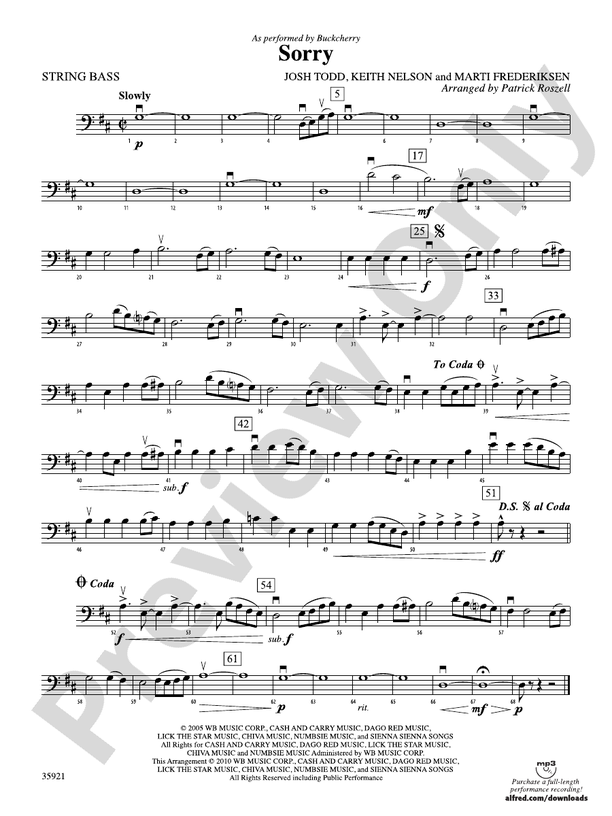 Sorry: String Bass: String Bass Part - Digital Sheet Music Download