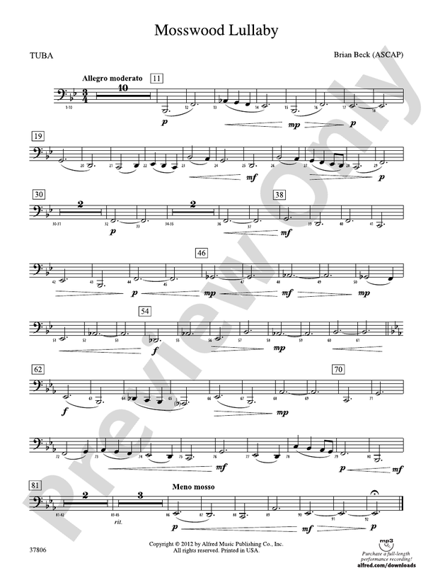 Mosswood Lullaby Tuba Tuba Part Digital Sheet Music Download