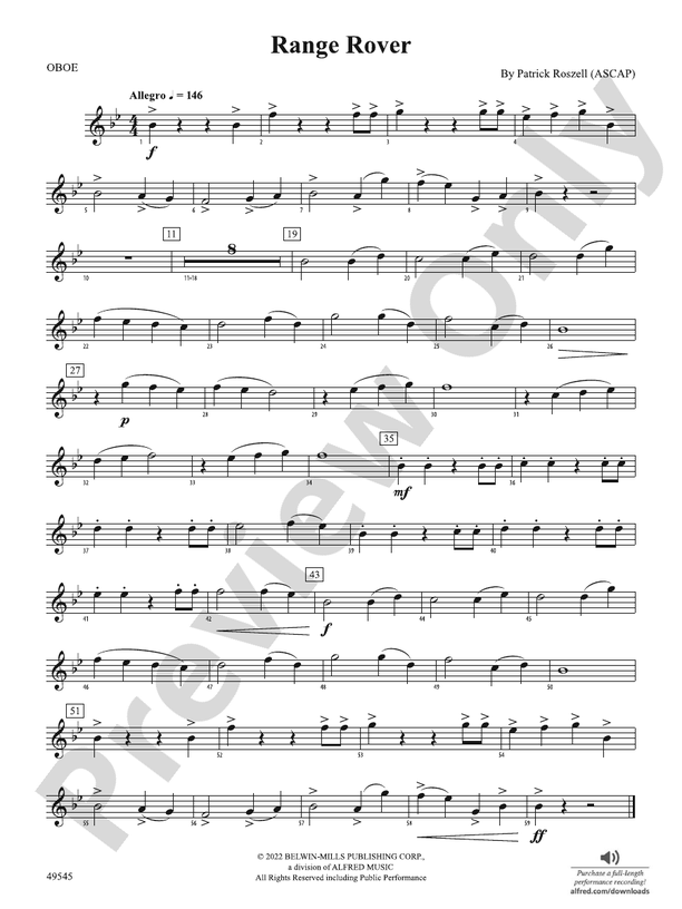 Range Rover: Oboe: Oboe Part - Digital Sheet Music Download