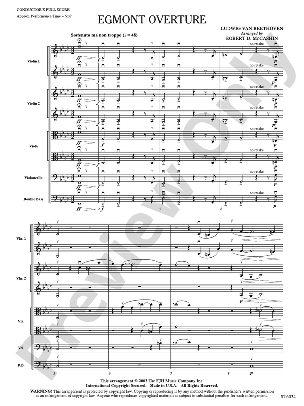 Egmont Overture Score Ludwig van Beethoven Digital Sheet Music
