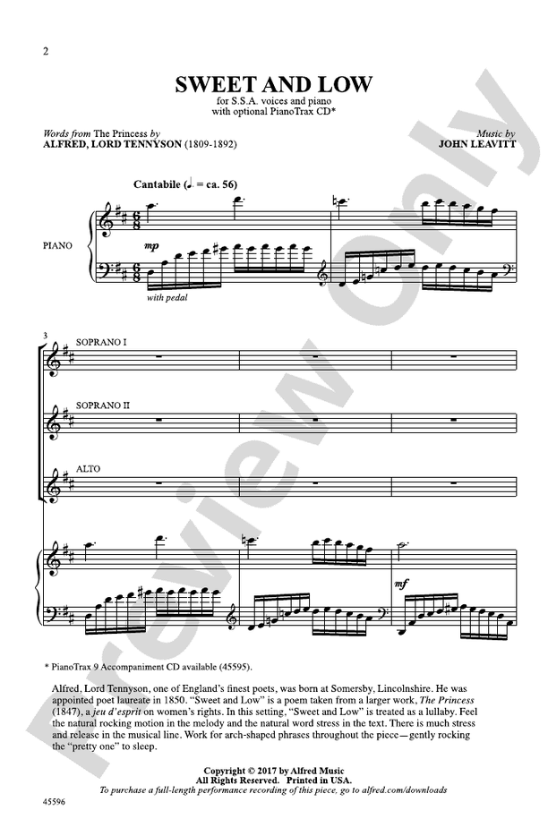 Sweet and Low: SSA Choral Octavo: John Leavitt - Digital Sheet Music  Download