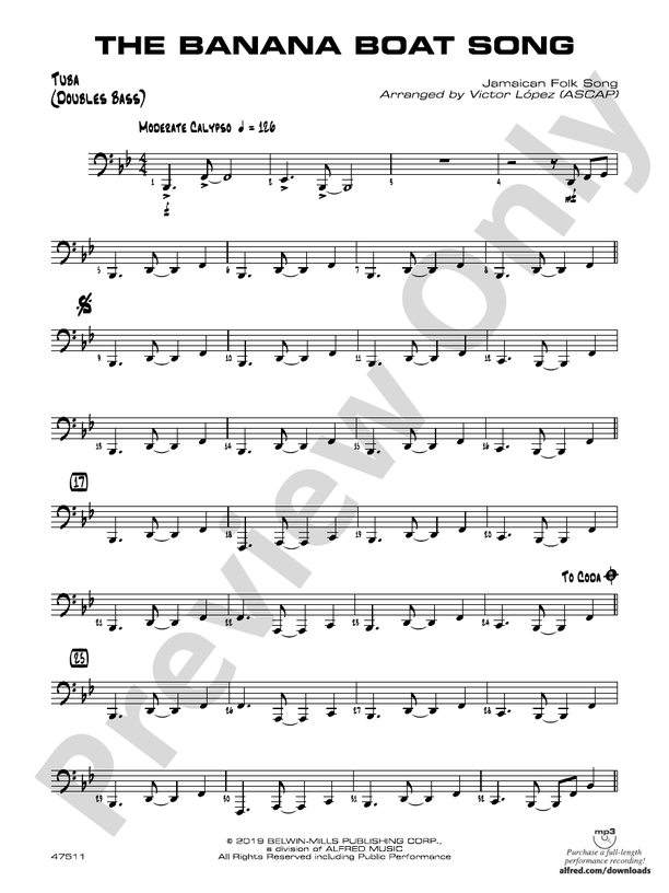 The Banana Boat Song Tuba Tuba Part Digital Sheet Music Download