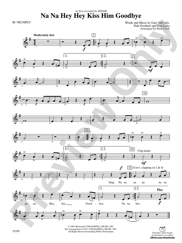 Na Na Hey Hey Kiss Him Goodbye 1st Bflat Trumpet 1st Bflat Trumpet Part Digital Sheet