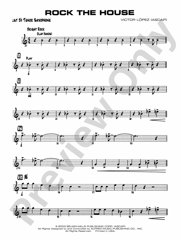 Rock the House Bflat Tenor Saxophone Bflat Tenor Saxophone Part