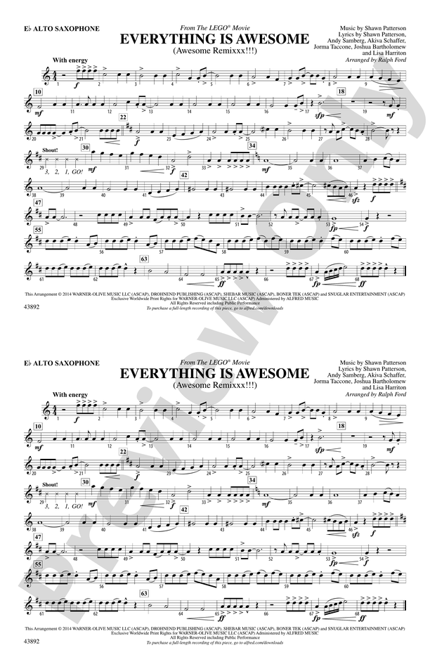 Everything Is (from The Lego® Movie): E-flat Alto Saxophone: E-flat Alto Saxophone Part - Digital Sheet Music Download