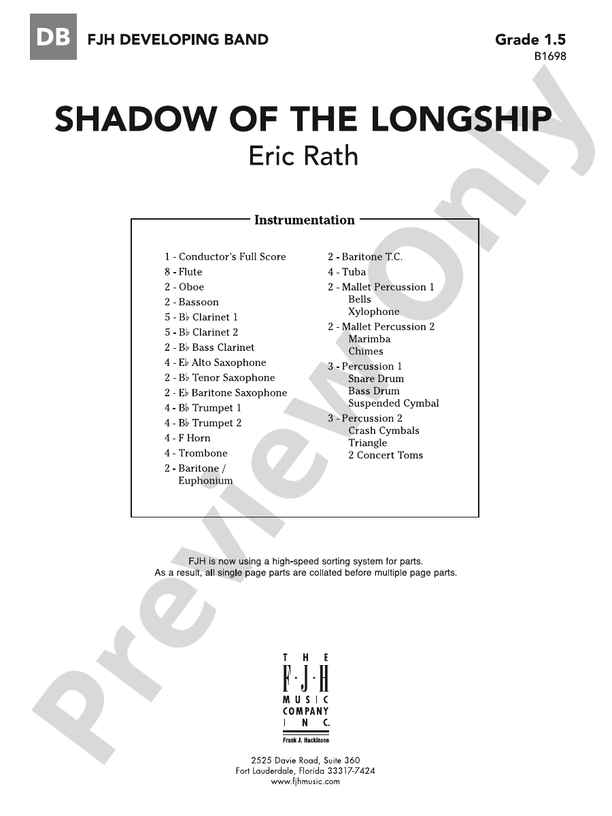 Shadow of the Longship: Concert Band Conductor Score & Parts: Eric Rath ...