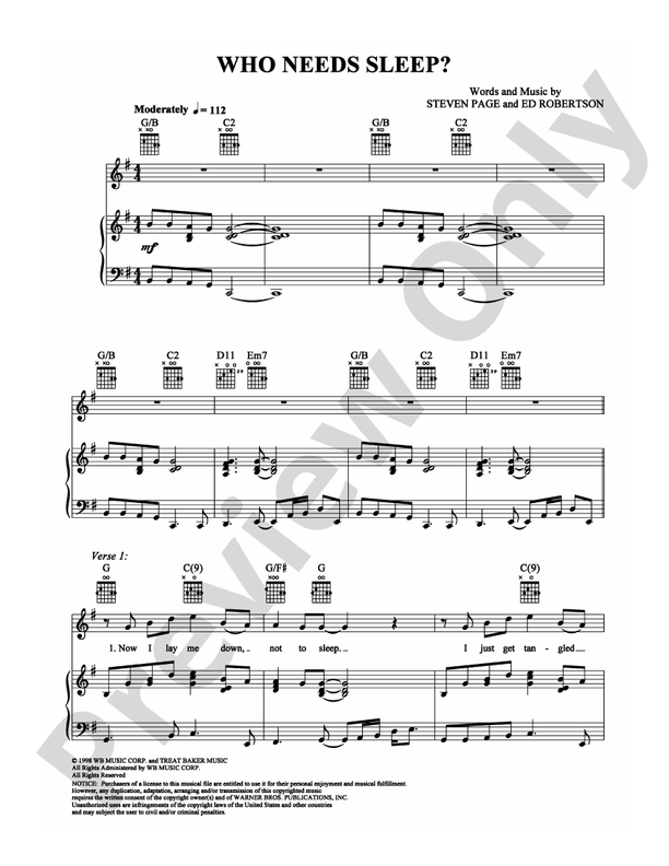 Who Needs Sleep?: Piano/Vocal/Chords: Barenaked Ladies - Digital Sheet Music Download