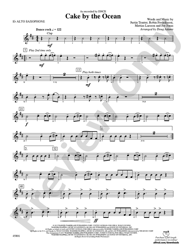 Cake by the Ocean Eflat Alto Saxophone Eflat Alto Saxophone Part