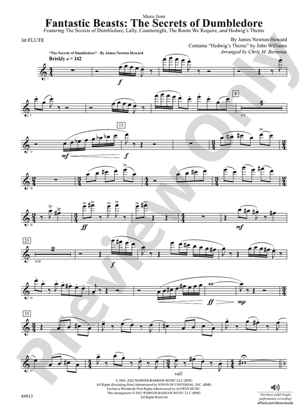 Fantastic Beasts The Secrets of Dumbledore Flute Flute Part