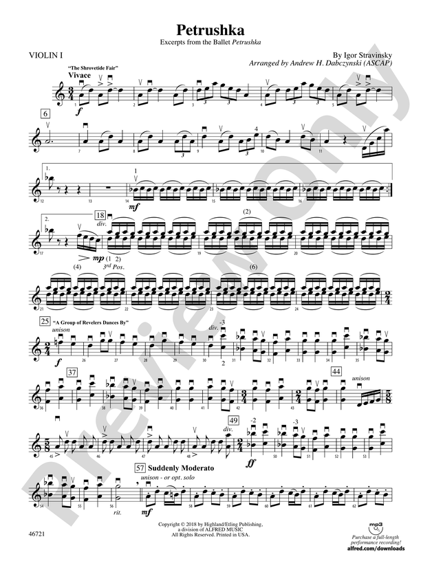 Petrushka 1st Violin 1st Violin Part Digital Sheet Music Download