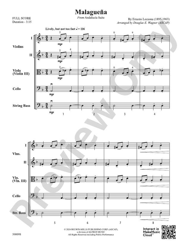 Malagueña: String Orchestra Conductor Score & Parts: Ernesto Lecuona ...