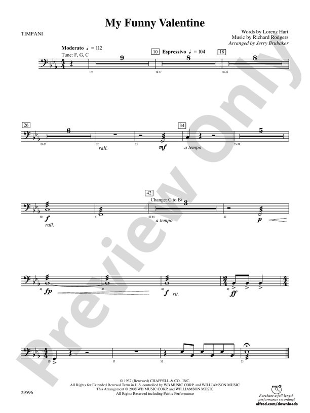 My Funny Valentine Timpani Timpani Part Digital Sheet Music Download