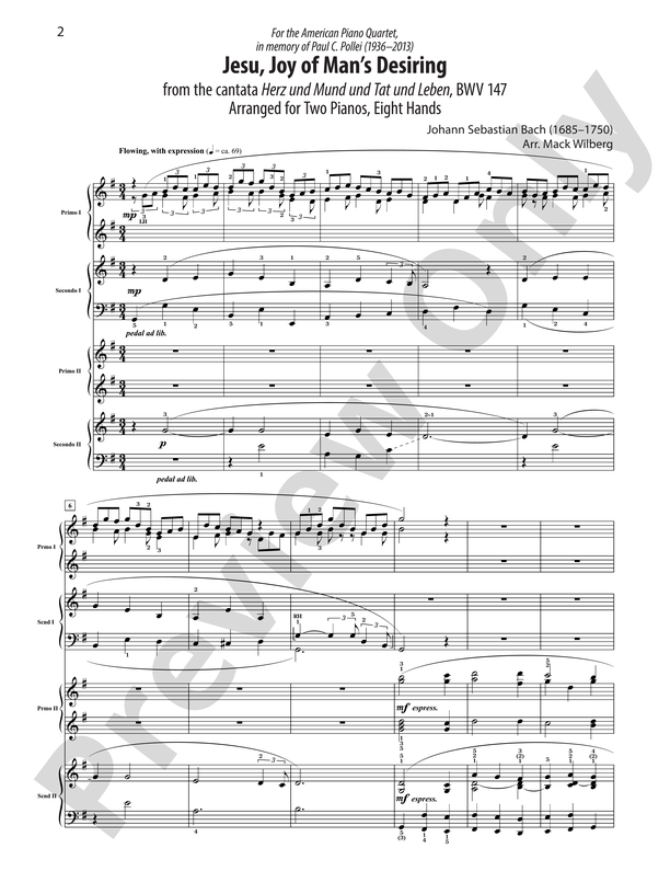 Jesu, Joy of Man's Desiring - Piano Quartet (2 Pianos, 8 Hands)