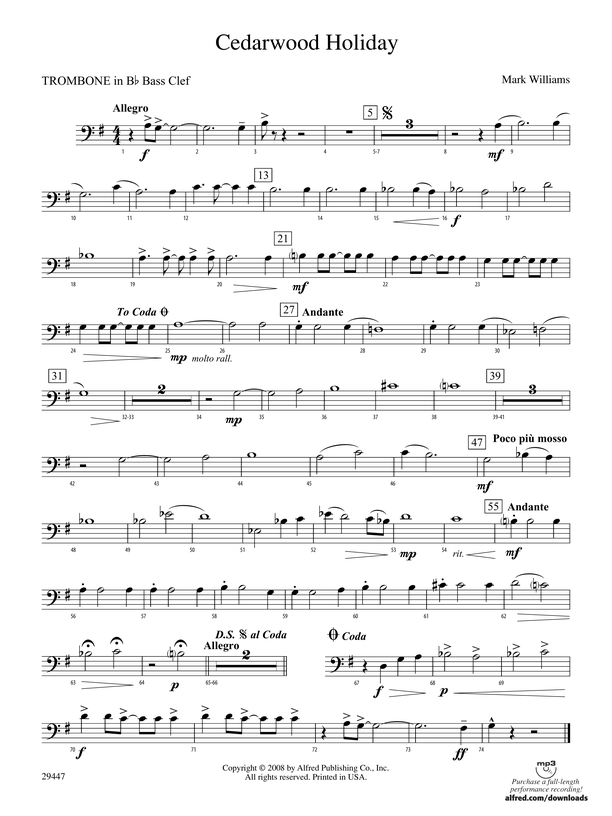 Cedarwood Holiday: (wp) 1st B-flat Trombone B.C.