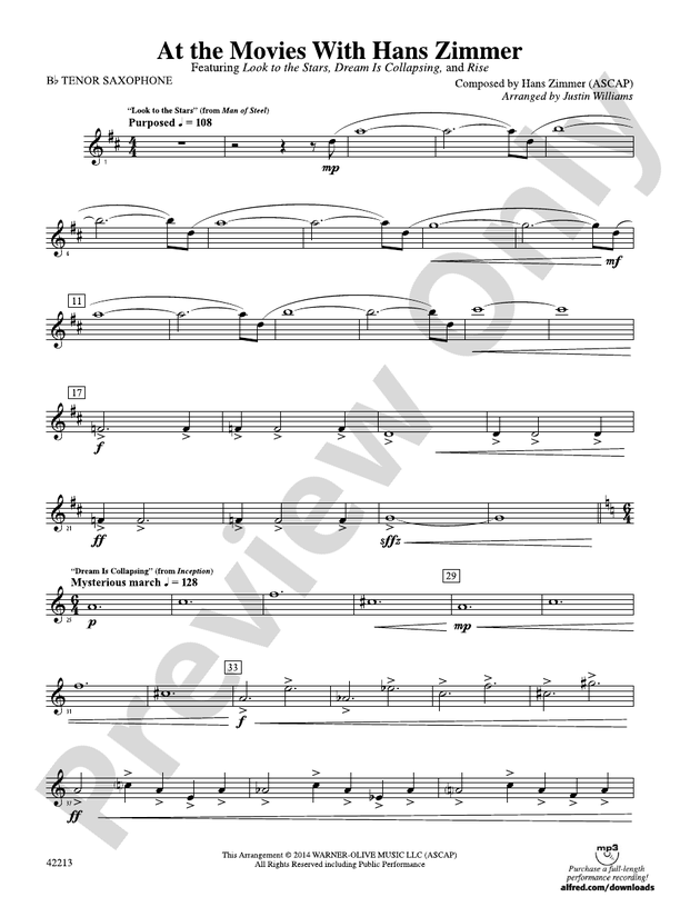 At the Movies with Hans Zimmer Bflat Tenor Saxophone Bflat Tenor