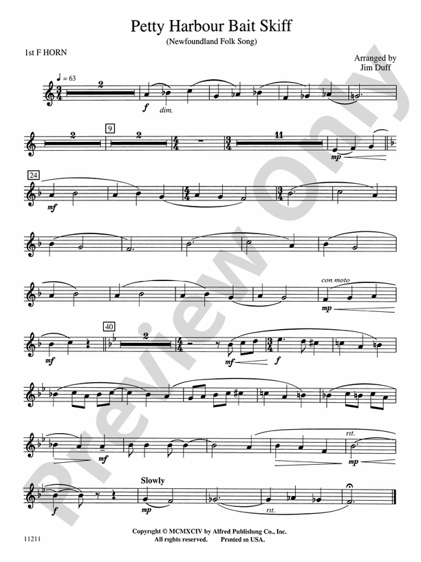 Petty Harbour Bait Skiff 1st F Horn 1st F Horn Part Digital Sheet