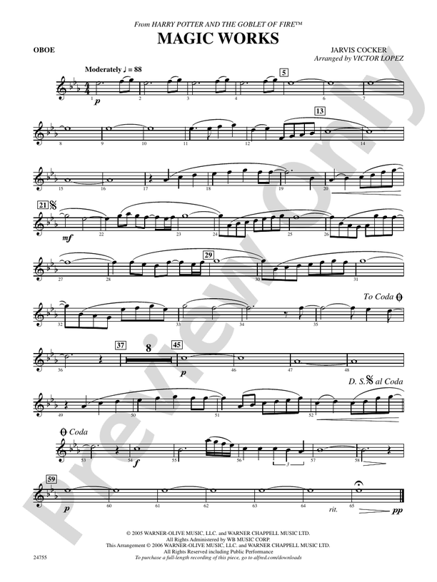 Magic Works (from Harry Potter and the Goblet of Fire) Oboe Oboe Part Digital Sheet Music