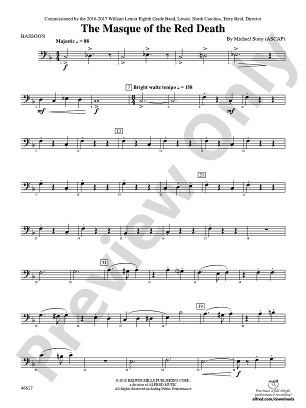 The Masque of the Red Death Bassoon Bassoon Part Digital Sheet Music Download
