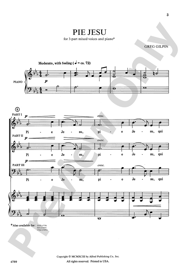 Pie Jesu 3Part Mixed Choral Octavo Greg Gilpin Digital Sheet Music