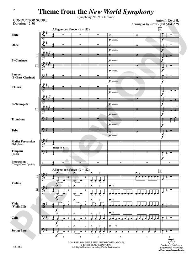 New World Symphony Theme From The Full Orchestra Conductor Score And Parts Antonín Dvorák