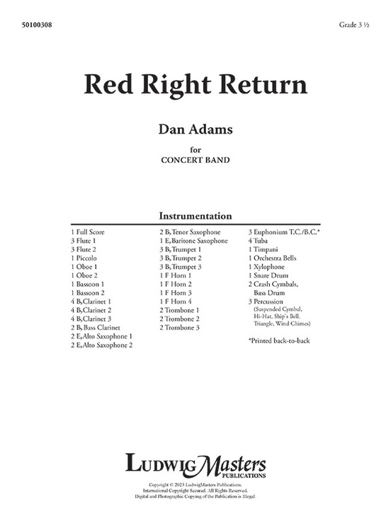 Red Right Return Concert Band Score Dan Adams Sheet Music