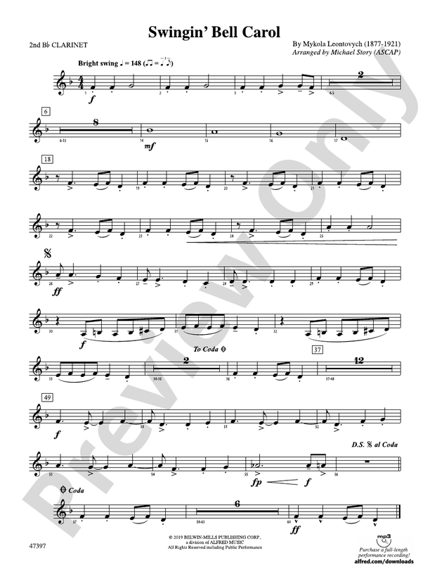 Swingin' Bell Carol: 2nd B-flat Clarinet: 2nd B-flat Clarinet Part