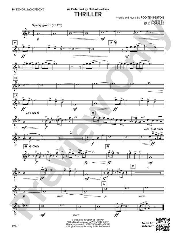 Thriller: B-flat Tenor Saxophone: B-flat Tenor Saxophone Part - Digital ...