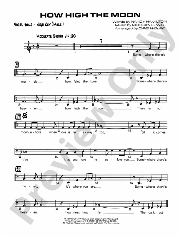 How High the Moon Vocal Solo Vocal Solo Part Digital Sheet Music