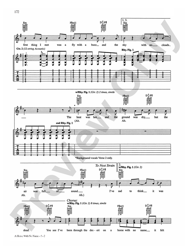 A Horse with No Name Piano/Vocal/Chords America Digital Sheet Music