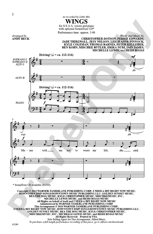 Wings (SSAA): SSAA Choral Octavo: Christopher Dotson - Digital.