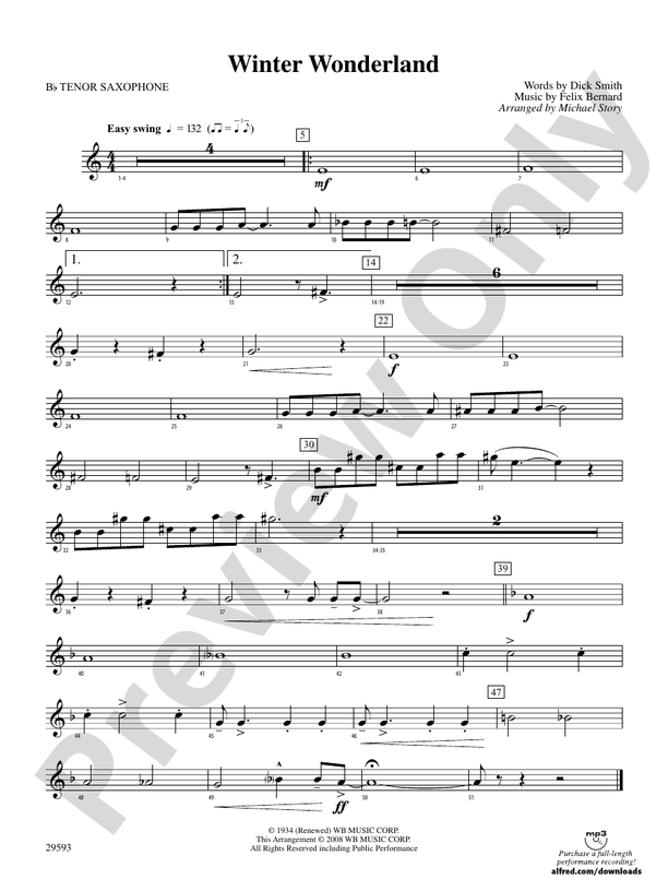 Winter Wonderland Bflat Tenor Saxophone Bflat Tenor Saxophone Part