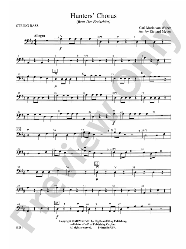Hunters' Chorus from Der Freischutz String Bass String Bass Part
