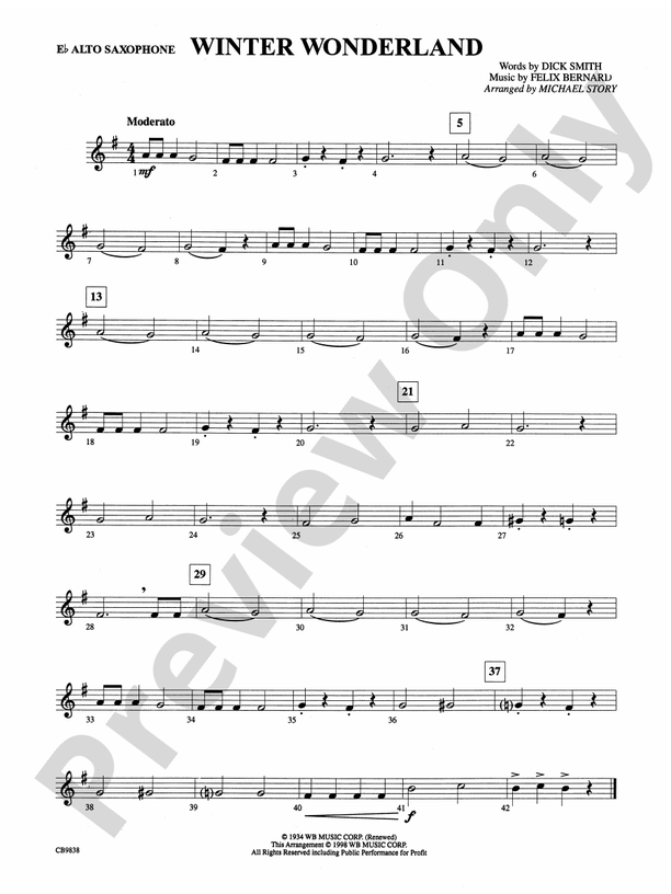 Winter Wonderland Eflat Alto Saxophone Eflat Alto Saxophone Part