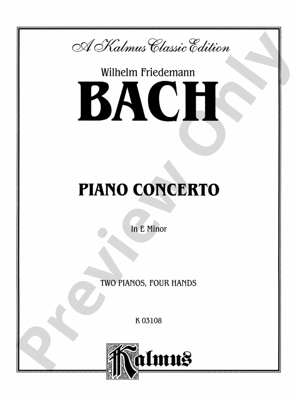 Bach Piano Concerto in E Minor Piano Duo (2 Pianos, 4 Hands) Book (2 copies required) Wilhelm