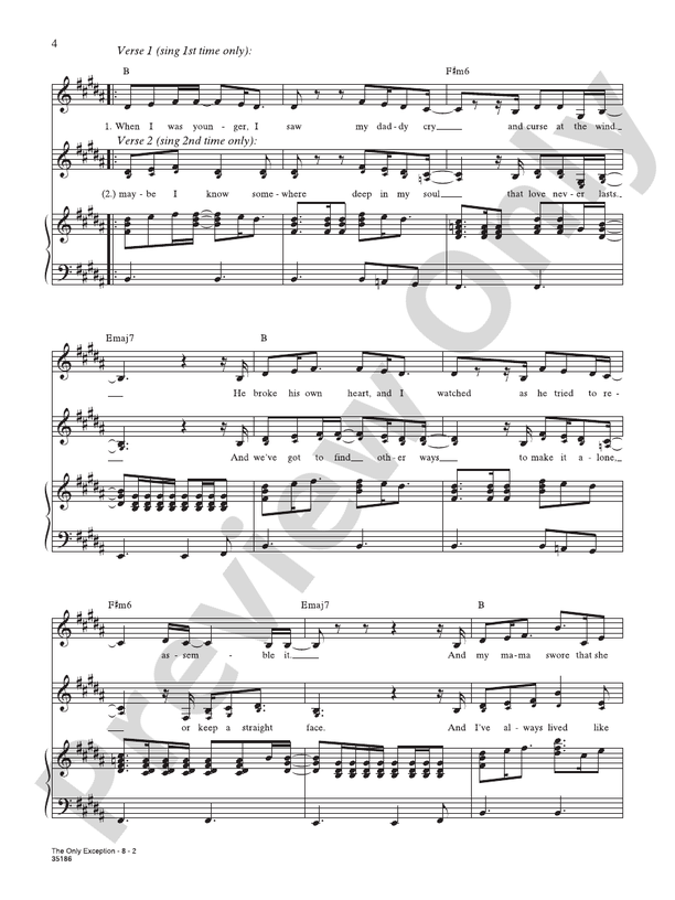The Only Exception: Piano/Vocal/Chords: Paramore - Digital Sheet Music  Download