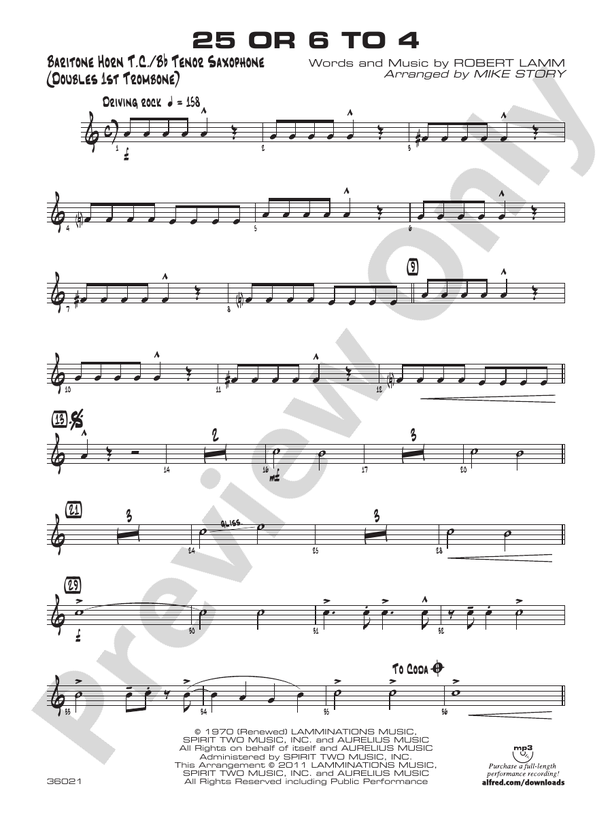 25 or 6 to 4 Baritone T.C. Baritone T.C. Part Digital Sheet Music Download